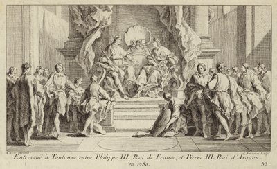 Møde i Toulouse mellem kong Philip III af Frankrig og kong Peter III af Aragon af Charles Nicolas II Cochin