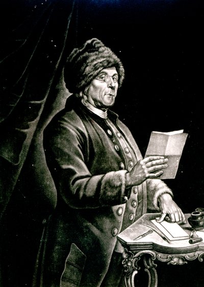 Portræt af Benjamin Franklin, 1777 (litho) (bw foto) af Charles Nicolas II Cochin