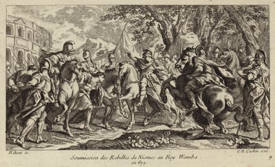 Underkastelse af oprørerne i Nimes til Wamba, vestgoternes konge, 672 af Charles Nicolas II Cochin
