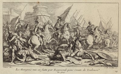 Den ungarske hær sat på flugt af Raymond Pons, greve af Toulouse, 924 (gravering) af Charles Nicolas II Cochin