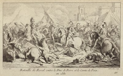 Hærene af hertugen af Berry og greven af Foix kæmper i slaget ved Revel, Frankrig af Charles Nicolas II Cochin