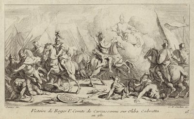 Roger I, greve af Carcassonnes sejr over Oliba Cabreta, 981 (gravering) af Charles Nicolas II Cochin