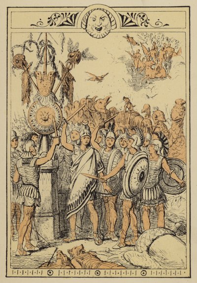 Historier fra Lucian: Månefolket overrasket af skykentaurerne (farve litho) af Charles Oliver Murray