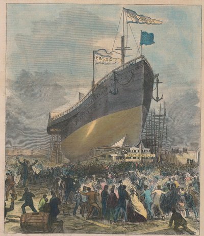 Lancering af Sea Steamer Great Republic, pub. 24 november 1866. af Charles Parsons