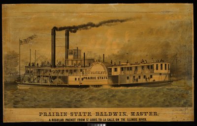Prærie-staten. Baldwin, mester. A regular packet from St Louis to La Salle, on the Illinois River (litografi, farvelagt) af Charles Parsons