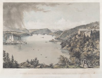 Hudson River Portfolio: Ser mod syd fra Battery Knox, West Point af Charles Parsons after Benjamin Bellows Grant Stone