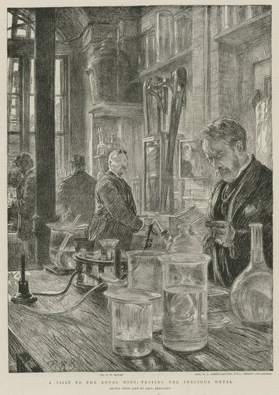 Et besøg på den kongelige mønt; test af ædle metaller (gravering) af Charles Paul Renouard