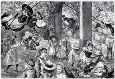En udendørs børnegymnastiksal i Battersea Park, London - 1898 - tegnet fra livet af Paul Renouard af Charles Paul Renouard