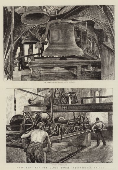 Big Ben og klokketårnet, Westminster Palace af Charles Paul Renouard