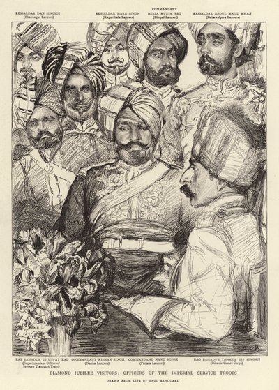 Diamantjubilæumsbesøgende, officerer fra de kejserlige tjenestetropper af Charles Paul Renouard