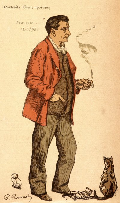 François Coppée ryger en cigaret og med katte af Charles Paul Renouard