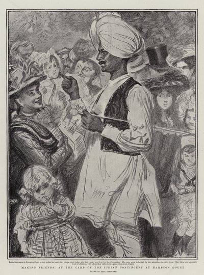 At få venner i det indiske kontingent i lejren ved Hampton Court af Charles Paul Renouard