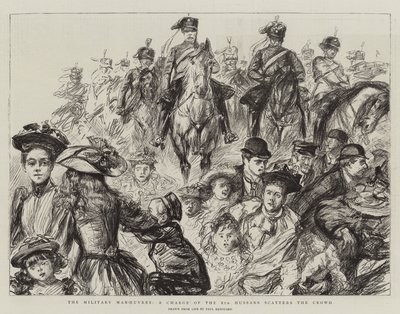 De militære manøvrer, en anklage fra de 8. husarer spreder folkemængden af Charles Paul Renouard