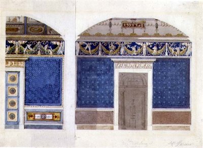 Design til et Empire-palads interiør, ca. 1810 (akvarel og gouache på papir) af Charles Percier