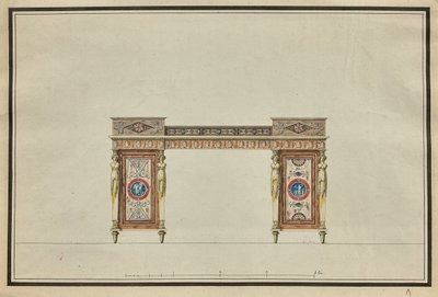 Design af et skrivebord, ca. 1800 (akvarel og blæk på papir) af Charles Percier