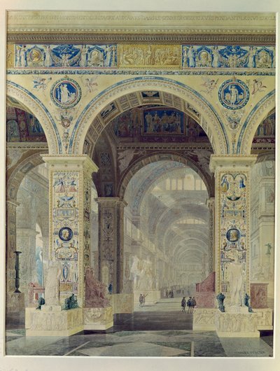 Indvendig udsigt over Louvre (gouache & wc på papir) af Charles Percier