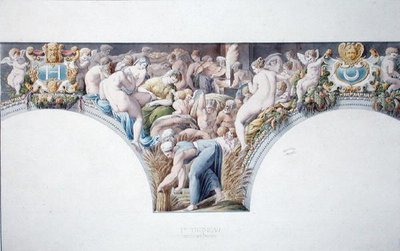 Ms 1014 Frise fra balsalen i Fontainebleau, tallerken fra et album (akvarel og blyant på papir) af Charles Percier