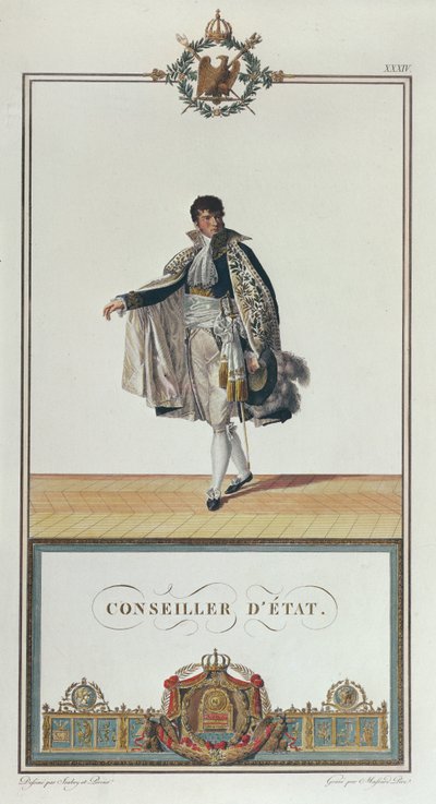 Uniform af statsråden for kroningen af Napoleon, 1804 (farvestik) af Charles Percier