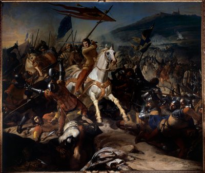 Flamske krige: "" Slaget ved Mons og Puelle i august af Charles Philippe Lariviere