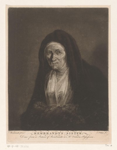 Portræt af en ukendt gammel kvinde Rembrandts - søster (titel på objekt) af Charles Phillips