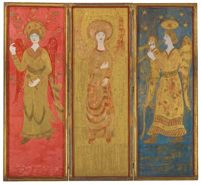 Tre-panelskærm (omvendt), c.1916-17 (olie- og guldblad på gessoed træ) af Charles Prendergast