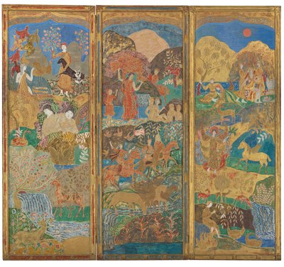 Tre-panels skærm, ca. 1916-17 (olie og bladguld på gessoed træ) af Charles Prendergast