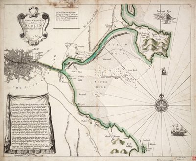 Et korrekt kort over byen og havnen i Dublin, Irland af Charles Price