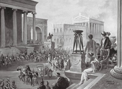 Achaiernes ledere båret til Rom, 167 f.Kr (litografi) af Charles Rebel Stanton