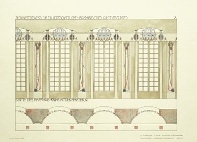 Receptions- og musiklokale, ca. 1901 (farvelitografi) af Charles Rennie (after) Mackintosh