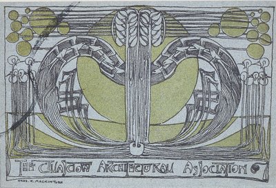 Conversazione Program for Glasgow Architectural Association, 1894 (linosnit trykt i sort og grønt på lyseblåt papir) af Charles Rennie Mackintosh
