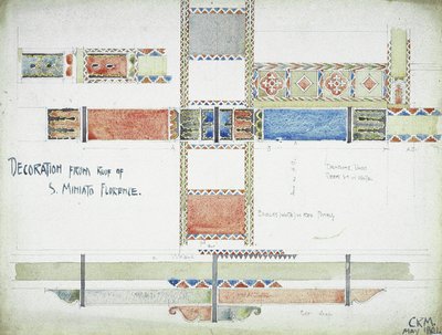 Dekoration fra Roof of S. Miniato, Firenze, 1891 (blyant og akvarel på papir) af Charles Rennie Mackintosh
