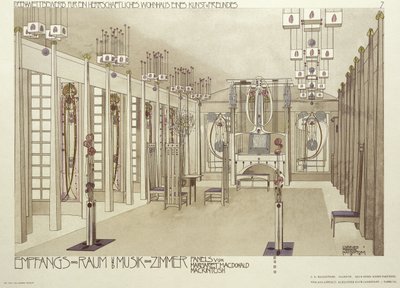 Design til et musikrum, ca. 1901 af Charles Rennie Mackintosh
