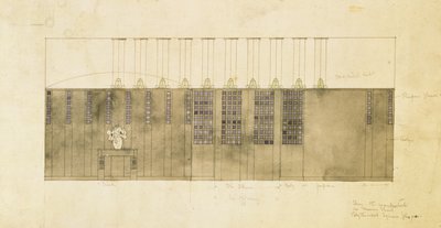 Design til væg, bord og døre, 1905 (wc over pen & blæk på papir) af Charles Rennie Mackintosh
