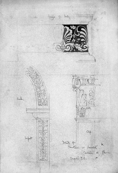 Detaljer om Fountain in Lavatory, Certosa di Pavia, 1891 (Blyant og grå vask på papir) af Charles Rennie Mackintosh