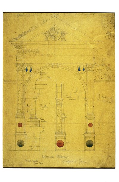 Entrance Gateway, Certosa di Pavia, 1891 (blyant og akvarel på papir) af Charles Rennie Mackintosh