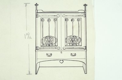 Stregtegning af et møbel (et toiletbord), ca.1910 (blæk på papir) af Charles Rennie Mackintosh