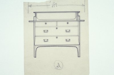 Stregtegning af et møbel (en sæde med malede paneler), ca. 1910 (blæk på papir) af Charles Rennie Mackintosh