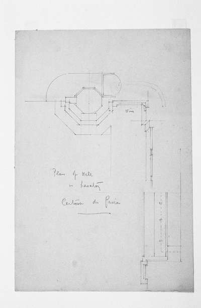 Plan over brønden i toilettet, Certosa di Pavia, 1891 af Charles Rennie Mackintosh