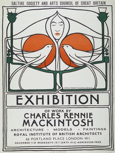 Plakat: The Scottish Musical Review, 1953 reproduktion efter original fra 1896 (farvelitografi) af Charles Rennie Mackintosh
