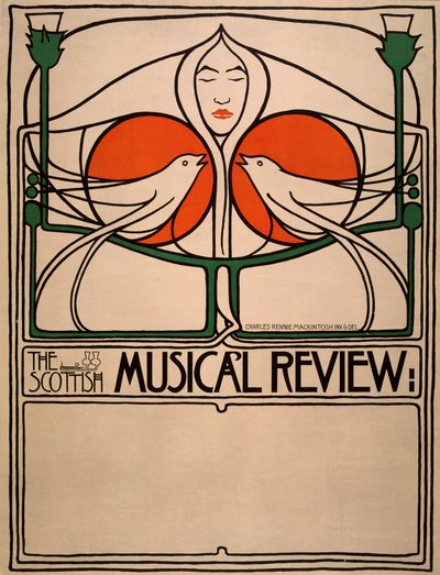 Scottish Musical Review (planografinen painatus, litografia, paperi) af Charles Rennie Mackintosh