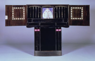 Skrivebord for Hill House, Helensburgh, ca. 1902 (åbent) (se 71064) af Charles Rennie Mackintosh