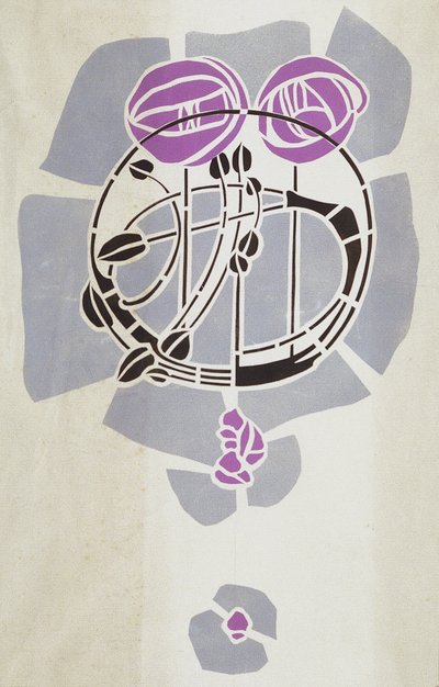 Moderne reproduktion fra original Mackintosh-stencil til vægdekoration, rosemotiv, 1902 (plakatfarve på patronpapir) af Charles Rennie Mackintosh