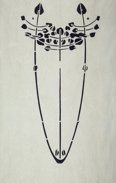 Moderne reproduktion fra original Mackintosh stencil til vægdekoration, træmotiv, 1902 (plakatfarve på patronpapir) af Charles Rennie Mackintosh