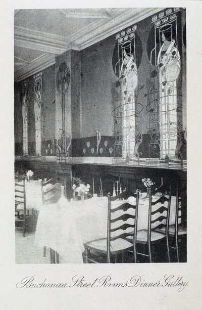Del af vægmaleri til Cranston Tearooms, Buchanan Street, Glasgow af Charles Rennie and MacDonald Mackintosh Margaret Mackintosh