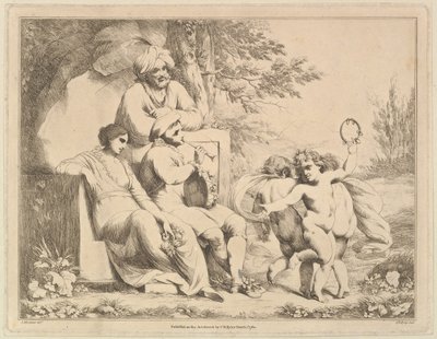 Three Putti danser til en piber, 1. marts 1780. af Charles Reuben Ryley