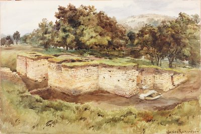 Chesters Bath House fra det sydvestlige (kropsfarve, blyant og wc på papir) af Charles Richardson