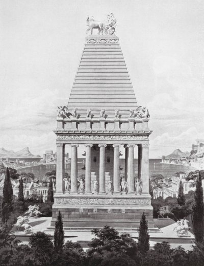 Det oprindelige mausoleum, ca. 353 f.Kr (litografi) af Charles Robert (after) Cockerell