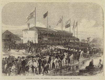 Bådehus ved Putney, Cambridge-besætningen går ud for at øve af Sir John Charles Robinson