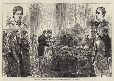 Ægteskab mellem jarlen af Rosebery og miss Hannah Rothschild, den civile ceremoni af Sir John Charles Robinson