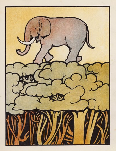 Nonsens: Elefant krydser skoven (farvelitografi) af Charles Robinson